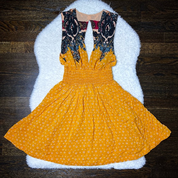 Free People Walking Through My Dreams Orange Floral Paisley Smocked Dress - Picture 2 of 15